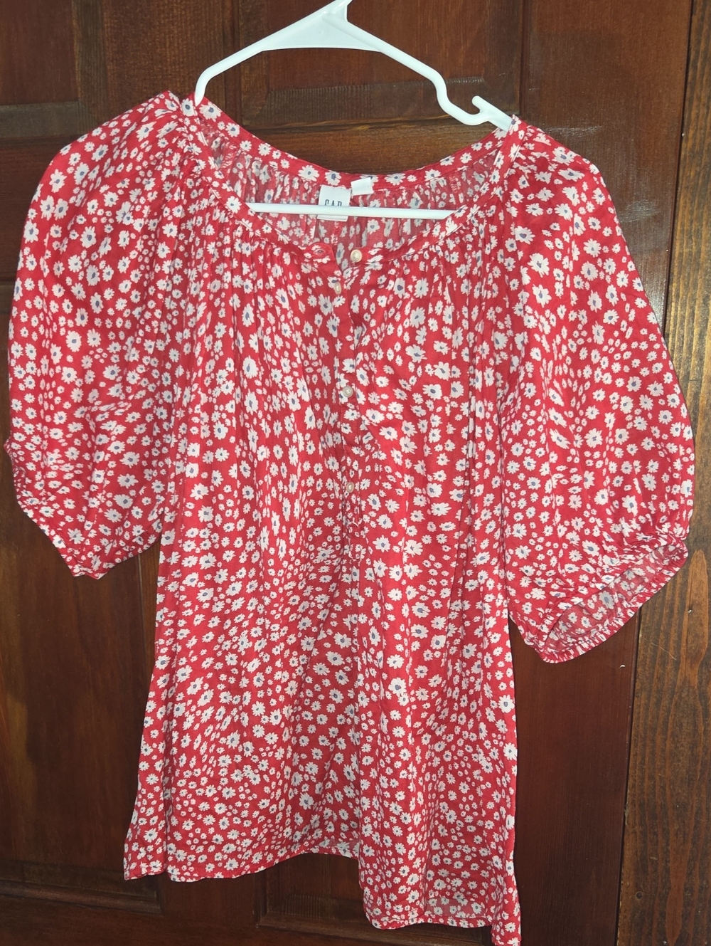 Gap Factory Red Print Puff Sleeve Blouse